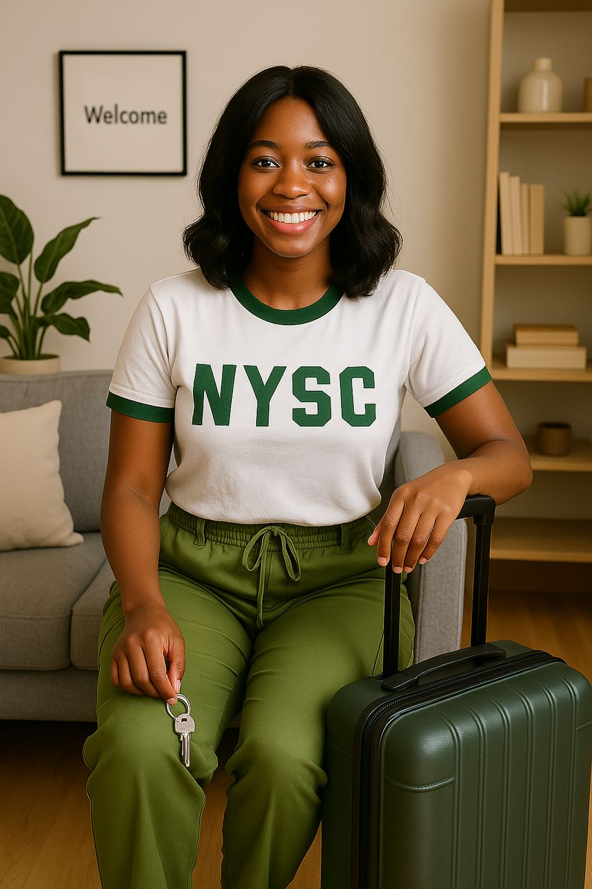 NYSC member holding keys, symbolizing authentic photos